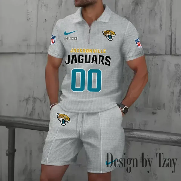 Jacksonville Jaguars New Summer Waffle Zip-up Lapel Short-Sleeve Suit Sets SPTWZSSSTS047