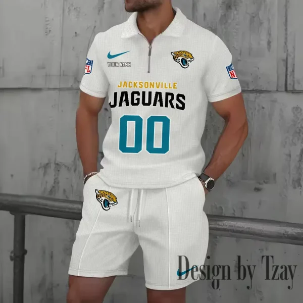 Jacksonville Jaguars New Summer Waffle Zip-up Lapel Short-Sleeve Suit Sets SPTWZSSSTS047 - Image 2