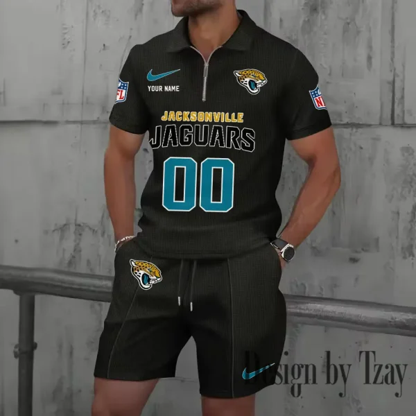 Jacksonville Jaguars New Summer Waffle Zip-up Lapel Short-Sleeve Suit Sets SPTWZSSSTS047 - Image 3