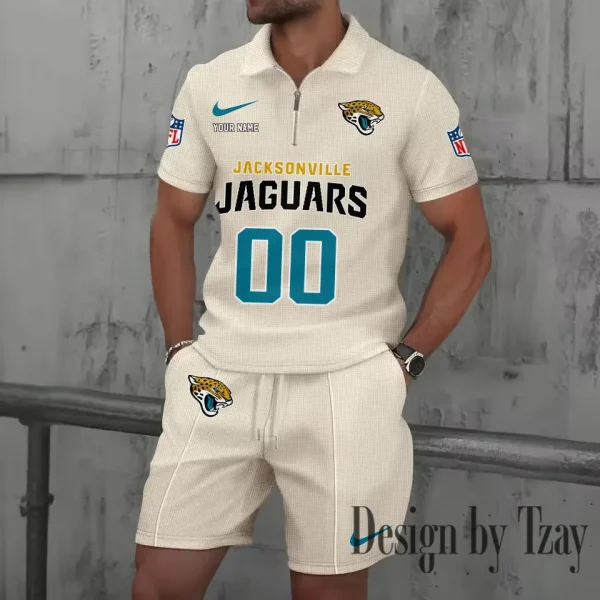 Jacksonville Jaguars New Summer Waffle Zip-up Lapel Short-Sleeve Suit Sets SPTWZSSSTS047 - Image 4