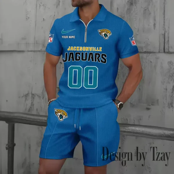 Jacksonville Jaguars New Summer Waffle Zip-up Lapel Short-Sleeve Suit Sets SPTWZSSSTS047 - Image 5