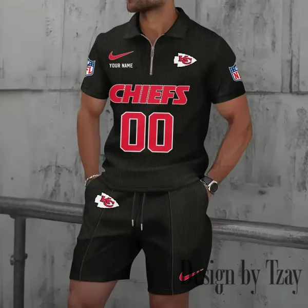 Kansas City Chiefs New Summer Waffle Zip-up Lapel Short-Sleeve Suit Sets SPTWZSSSTS048
