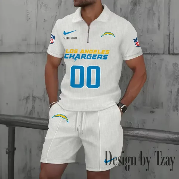 Los Angeles Chargers New Summer Waffle Zip-up Lapel Short-Sleeve Suit Sets SPTWZSSSTS050