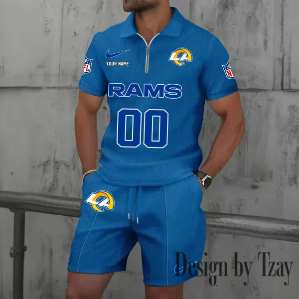 Los Angeles Rams New Summer Waffle Zip-up Lapel Short-Sleeve Suit Sets SPTWZSSSTS051
