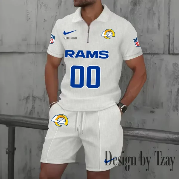 Los Angeles Rams New Summer Waffle Zip-up Lapel Short-Sleeve Suit Sets SPTWZSSSTS051 - Image 4