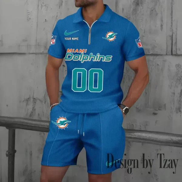 Miami Dolphins New Summer Waffle Zip-up Lapel Short-Sleeve Suit Sets SPTWZSSSTS052