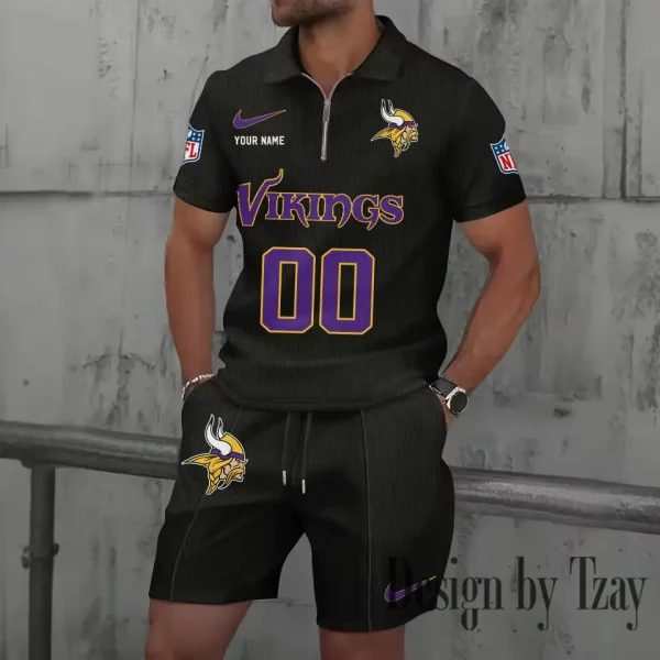 Minnesota Vikings New Summer Waffle Zip-up Lapel Short-Sleeve Suit Sets SPTWZSSSTS053