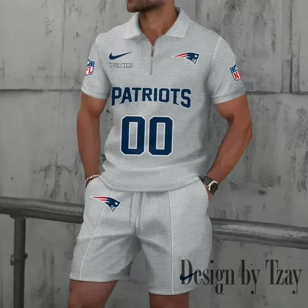 New England Patriots New Summer Waffle Zip-up Lapel Short-Sleeve Suit Sets SPTWZSSSTS054 - Image 5