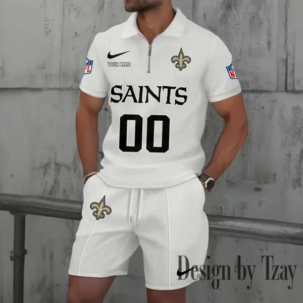 New Orleans Saints New Summer Waffle Zip-up Lapel Short-Sleeve Suit Sets SPTWZSSSTS055