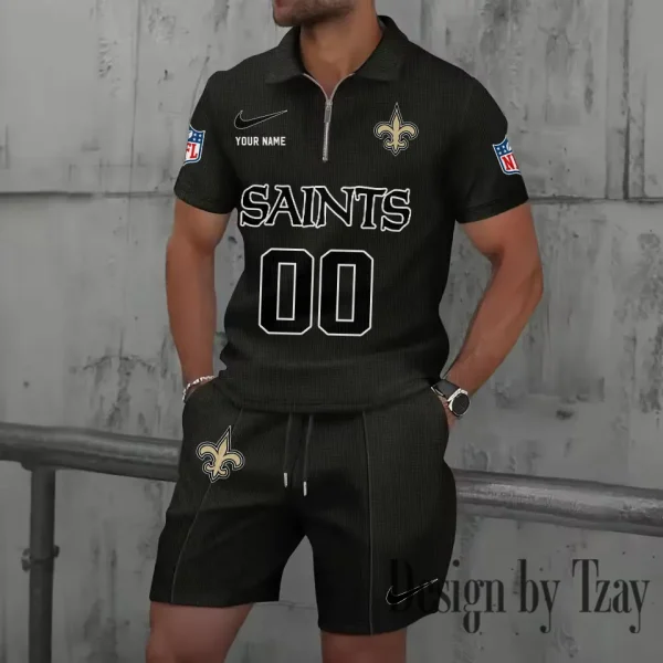New Orleans Saints New Summer Waffle Zip-up Lapel Short-Sleeve Suit Sets SPTWZSSSTS055 - Image 3