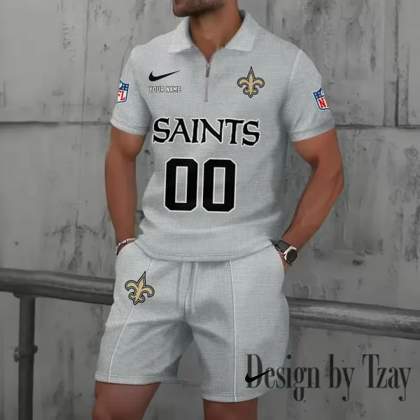 New Orleans Saints New Summer Waffle Zip-up Lapel Short-Sleeve Suit Sets SPTWZSSSTS055 - Image 4