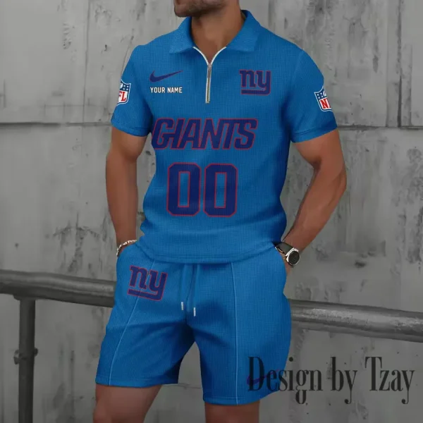 New York Giants New Summer Waffle Zip-up Lapel Short-Sleeve Suit Sets SPTWZSSSTS056 - Image 3