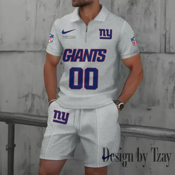 New York Giants New Summer Waffle Zip-up Lapel Short-Sleeve Suit Sets SPTWZSSSTS056 - Image 4