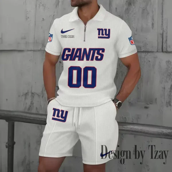 New York Giants New Summer Waffle Zip-up Lapel Short-Sleeve Suit Sets SPTWZSSSTS056 - Image 5