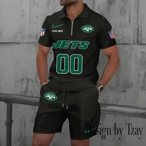 New York Jets New Summer Waffle Zip-up Lapel Short-Sleeve Suit Sets SPTWZSSSTS057 - Image 4