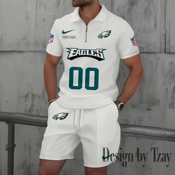 Philadelphia Eagles New Summer Waffle Zip-up Lapel Short-Sleeve Suit Sets SPTWZSSSTS058