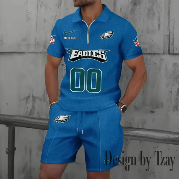 Philadelphia Eagles New Summer Waffle Zip-up Lapel Short-Sleeve Suit Sets SPTWZSSSTS058 - Image 2