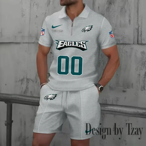 Philadelphia Eagles New Summer Waffle Zip-up Lapel Short-Sleeve Suit Sets SPTWZSSSTS058 - Image 4