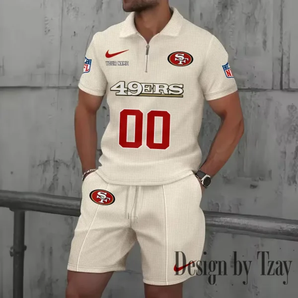 San Francisco 49ers New Summer Waffle Zip-up Lapel Short-Sleeve Suit Sets SPTWZSSSTS060