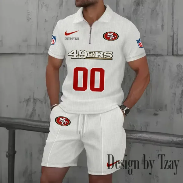 San Francisco 49ers New Summer Waffle Zip-up Lapel Short-Sleeve Suit Sets SPTWZSSSTS060 - Image 2