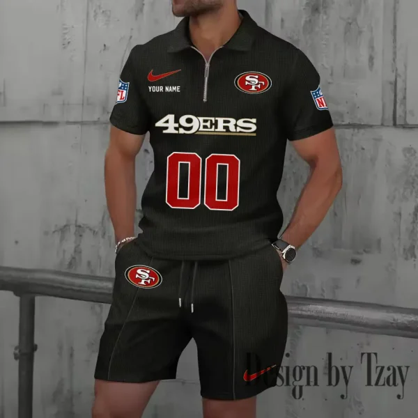 San Francisco 49ers New Summer Waffle Zip-up Lapel Short-Sleeve Suit Sets SPTWZSSSTS060 - Image 3