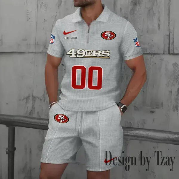 San Francisco 49ers New Summer Waffle Zip-up Lapel Short-Sleeve Suit Sets SPTWZSSSTS060 - Image 4