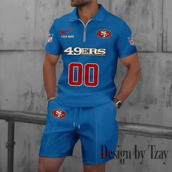 San Francisco 49ers New Summer Waffle Zip-up Lapel Short-Sleeve Suit Sets SPTWZSSSTS060 - Image 5