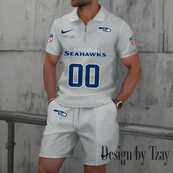 Seattle Seahawks New Summer Waffle Zip-up Lapel Short-Sleeve Suit Sets SPTWZSSSTS061 - Image 2