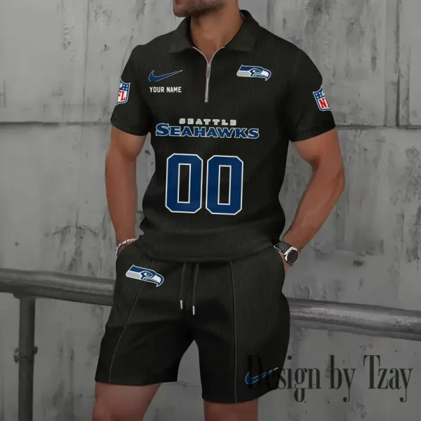 Seattle Seahawks New Summer Waffle Zip-up Lapel Short-Sleeve Suit Sets SPTWZSSSTS061 - Image 5