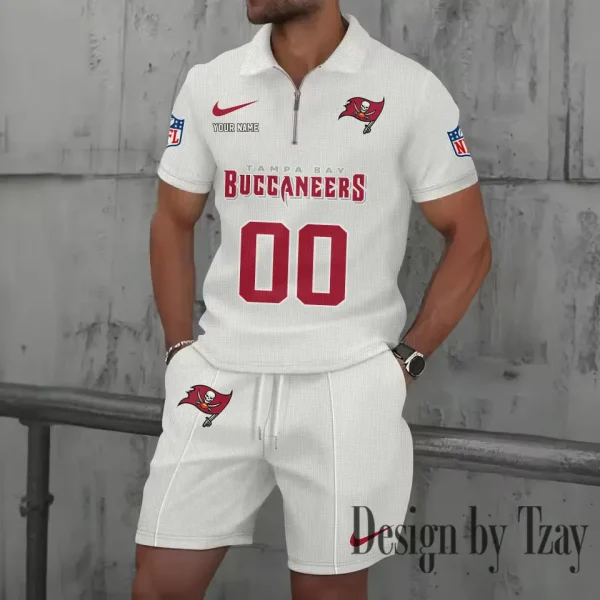 Tampa Bay Buccaneers New Summer Waffle Zip-up Lapel Short-Sleeve Suit Sets SPTWZSSSTS062 - Image 2