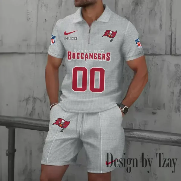 Tampa Bay Buccaneers New Summer Waffle Zip-up Lapel Short-Sleeve Suit Sets SPTWZSSSTS062 - Image 4