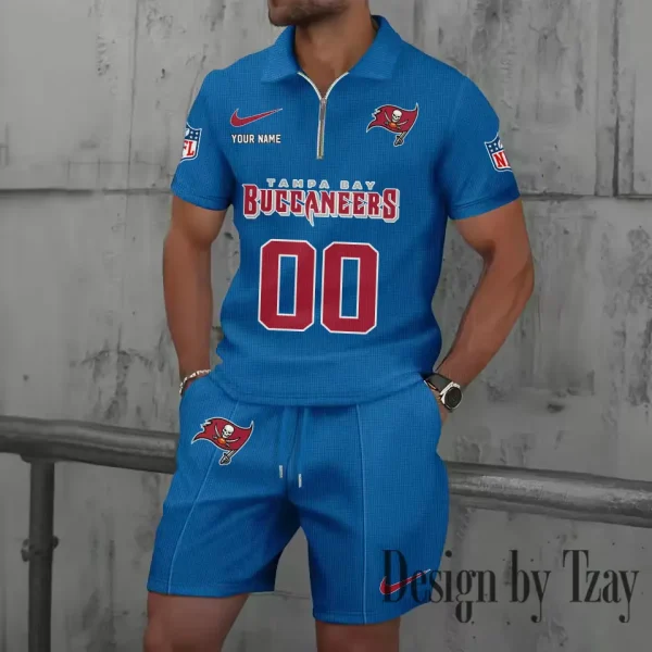 Tampa Bay Buccaneers New Summer Waffle Zip-up Lapel Short-Sleeve Suit Sets SPTWZSSSTS062 - Image 5