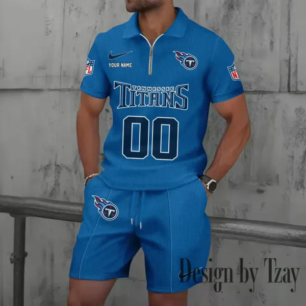 Tennessee Titans New Summer Waffle Zip-up Lapel Short-Sleeve Suit Sets SPTWZSSSTS063
