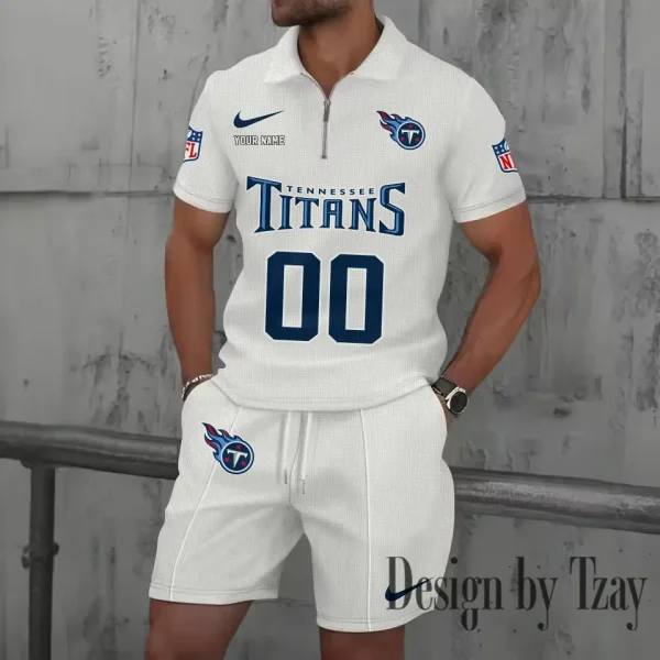 Tennessee Titans New Summer Waffle Zip-up Lapel Short-Sleeve Suit Sets SPTWZSSSTS063 - Image 2