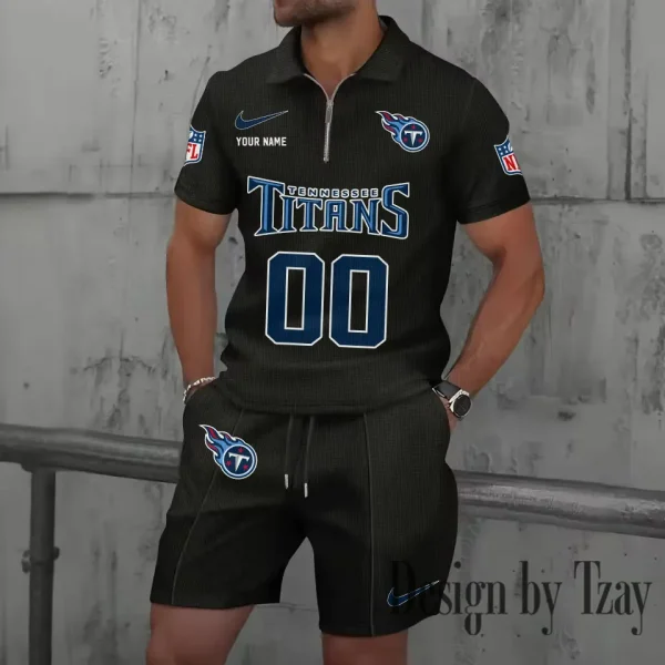 Tennessee Titans New Summer Waffle Zip-up Lapel Short-Sleeve Suit Sets SPTWZSSSTS063 - Image 3