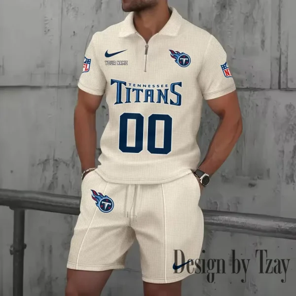 Tennessee Titans New Summer Waffle Zip-up Lapel Short-Sleeve Suit Sets SPTWZSSSTS063 - Image 4