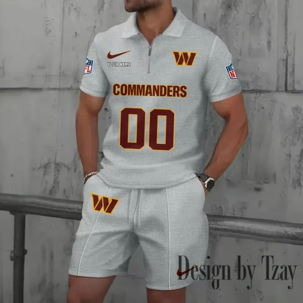 Washington Commanders New Summer Waffle Zip-up Lapel Short-Sleeve Suit Sets SPTWZSSSTS064