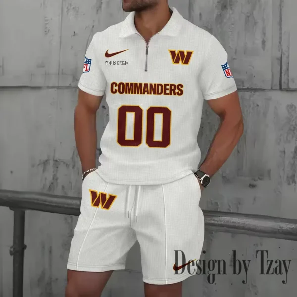 Washington Commanders New Summer Waffle Zip-up Lapel Short-Sleeve Suit Sets SPTWZSSSTS064 - Image 2