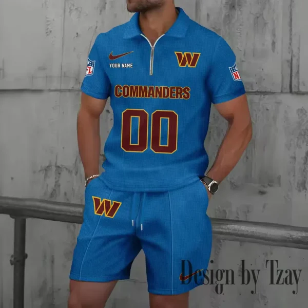 Washington Commanders New Summer Waffle Zip-up Lapel Short-Sleeve Suit Sets SPTWZSSSTS064 - Image 3