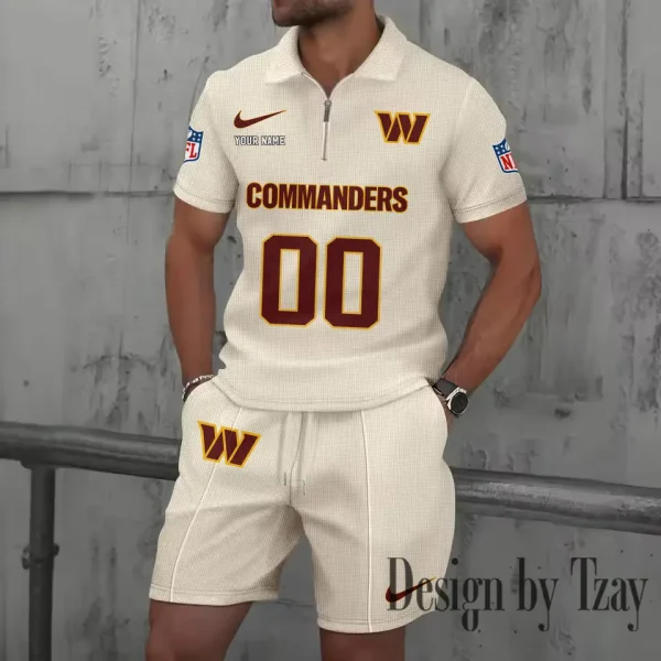 Washington Commanders New Summer Waffle Zip-up Lapel Short-Sleeve Suit Sets SPTWZSSSTS064 - Image 4