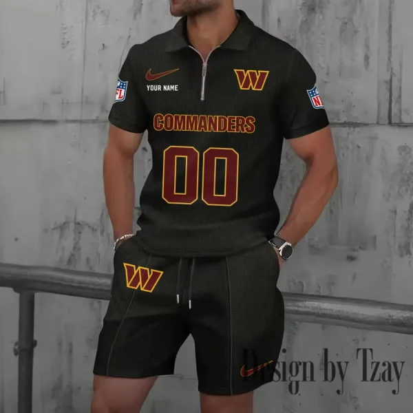 Washington Commanders New Summer Waffle Zip-up Lapel Short-Sleeve Suit Sets SPTWZSSSTS064 - Image 5