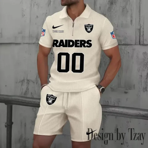 Las Vegas Raiders New Summer Waffle Zip-up Lapel Short-Sleeve Suit Sets SPTWZSSSTS049