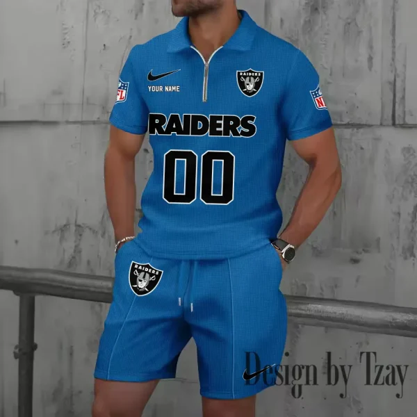 Las Vegas Raiders New Summer Waffle Zip-up Lapel Short-Sleeve Suit Sets SPTWZSSSTS049 - Image 2