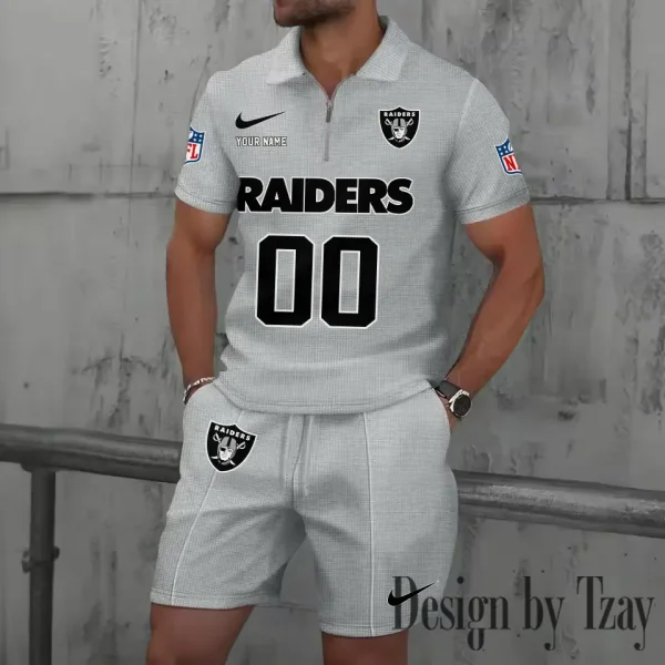 Las Vegas Raiders New Summer Waffle Zip-up Lapel Short-Sleeve Suit Sets SPTWZSSSTS049 - Image 3