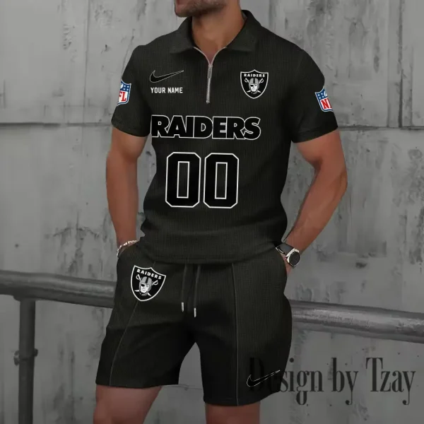 Las Vegas Raiders New Summer Waffle Zip-up Lapel Short-Sleeve Suit Sets SPTWZSSSTS049 - Image 4