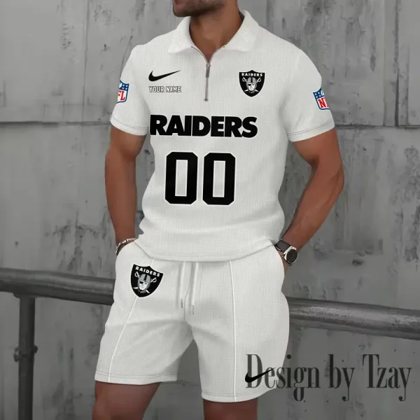 Las Vegas Raiders New Summer Waffle Zip-up Lapel Short-Sleeve Suit Sets SPTWZSSSTS049 - Image 5