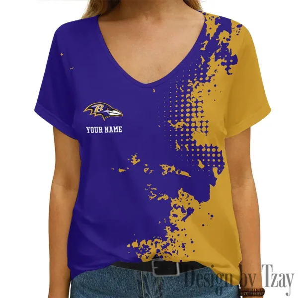 Baltimore Ravens Girl Clothes Summer V-neck Short-sleeved Tees New 2025 AGCWTS1096