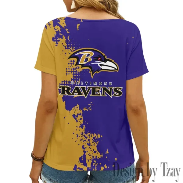 Baltimore Ravens Girl Clothes Summer V-neck Short-sleeved Tees New 2025 AGCWTS1096 - Image 2