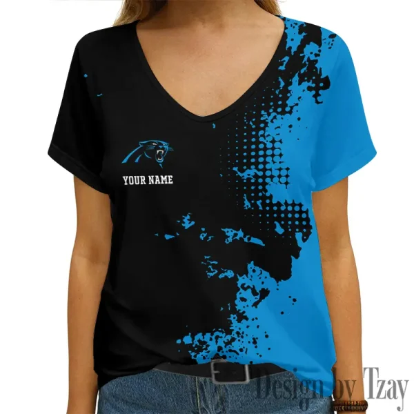 Carolina Panthers Girl Clothes Summer V-neck Short-sleeved Tees New 2025 AGCWTS1098