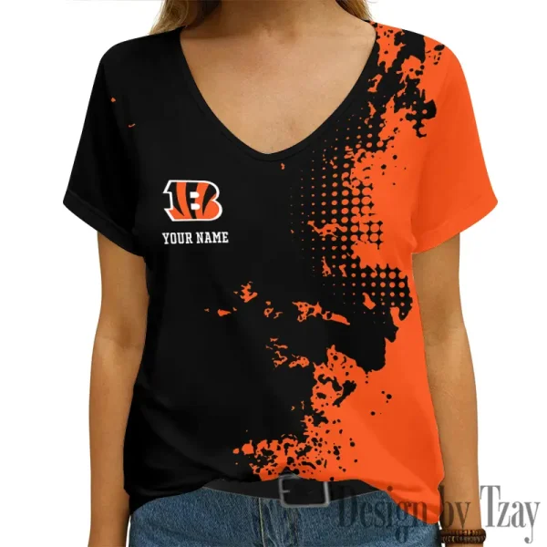 Cincinnati Bengals Girl Clothes Summer V-neck Short-sleeved Tees New 2025 AGCWTS1100